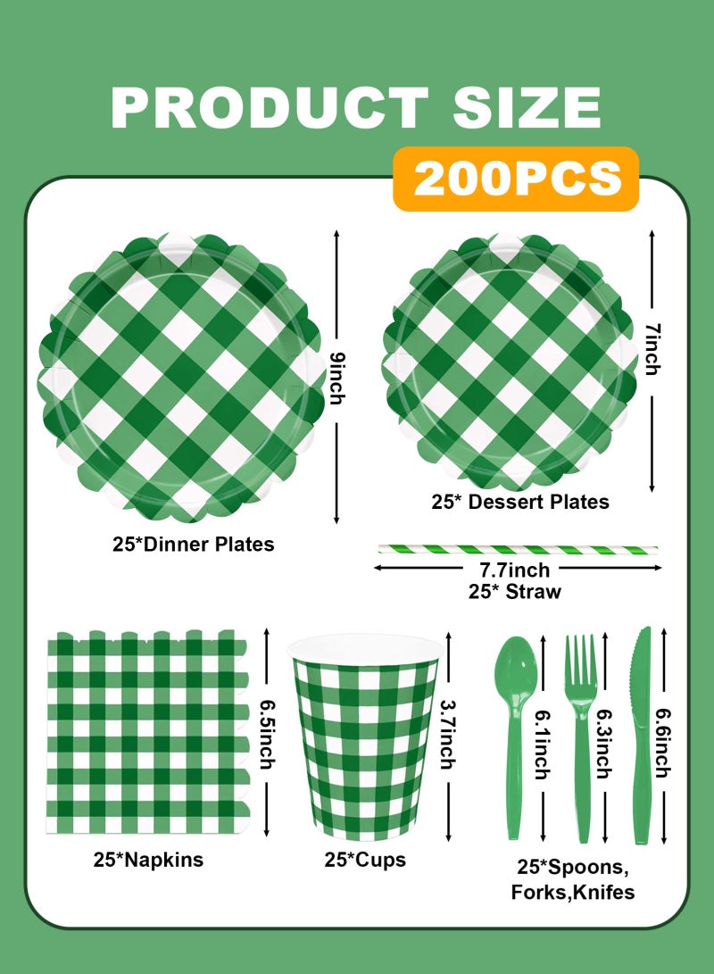 هومار كيت 200 قطعة من الورق الورق الذي يمكن التخلص منه والمناديل، 25 من مستلزمات حفلات الضيوف أدوات المائدة بما في ذلك ألواح الورق المزخرفة كوب المناديل سكين شوكة ملعقة بلاستيكية للحفلة، زفاف، - Image 2