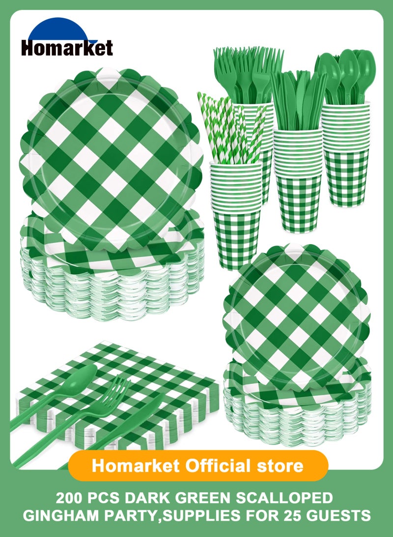 هومار كيت 200 قطعة من الورق الورق الذي يمكن التخلص منه والمناديل، 25 من مستلزمات حفلات الضيوف أدوات المائدة بما في ذلك ألواح الورق المزخرفة كوب المناديل سكين شوكة ملعقة بلاستيكية للحفلة، زفاف، - Image 1