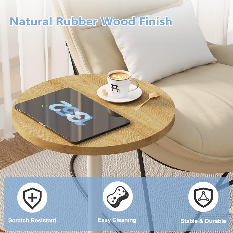 Katrawu C Shaped Round End Table, Small Side Table for Couch,Tv Trays for Eating,Snack Sofa Tray Table with Metal Leg for Living Room, Bedroom, Bedside,and Office (Rustic Oak) - Image 5