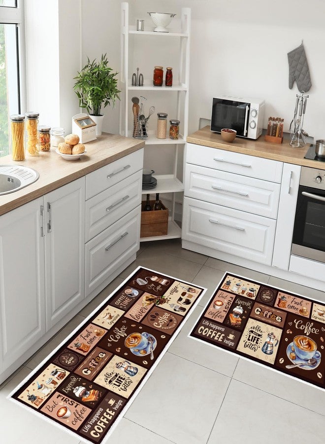 InIsaJace Coffee Kitchen Mats for Floor Rugs for Kitchen Floor Fatigue Mat 2 Piece Set Kitchen Absorbent and Washable Runner Rugs Farmhouse Style Non Slip Kitchen Rug, 15x27+15x47 Inch - Image 5