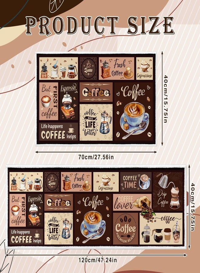 InIsaJace Coffee Kitchen Mats for Floor Rugs for Kitchen Floor Fatigue Mat 2 Piece Set Kitchen Absorbent and Washable Runner Rugs Farmhouse Style Non Slip Kitchen Rug, 15x27+15x47 Inch - Image 2