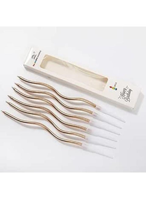 6pcs Twisty Birthday Candles Set Metallic Curly Coil Candles with Holders Creative Cake Cupcake Candles Long Thin Wedding Birthday Candles Kids,Cake Decoration (Champagne)