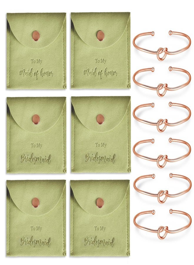 DHQH 6 Pcs Jewelry Bag Bridesmaid Bracelet Gifts, Set of 6 Microfiber Small Drawstring Bags with Bridesmaid Knot Bracelets, Bridal Party Favors (Green) - Image 1