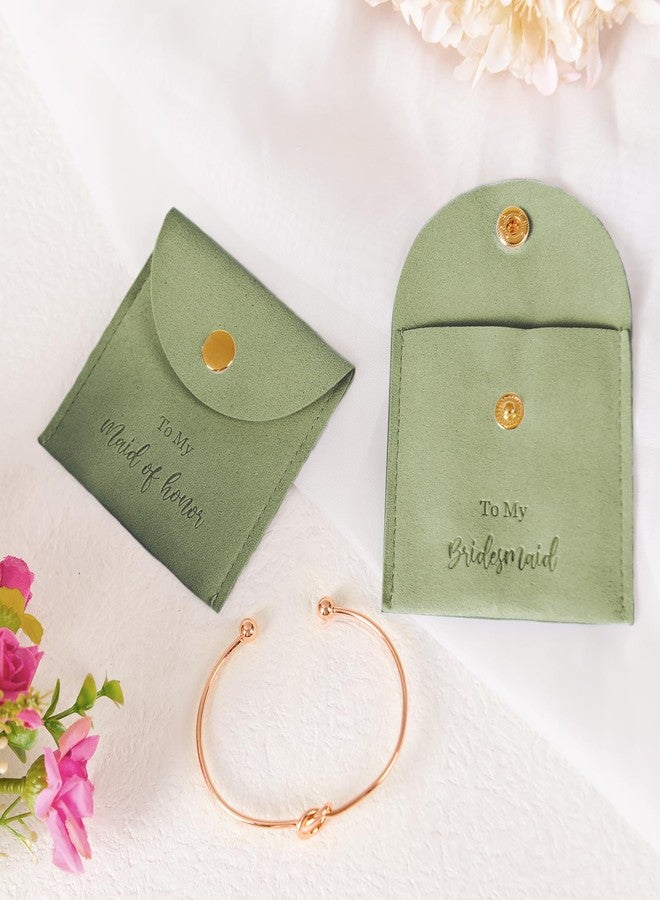 DHQH 6 Pcs Jewelry Bag Bridesmaid Bracelet Gifts, Set of 6 Microfiber Small Drawstring Bags with Bridesmaid Knot Bracelets, Bridal Party Favors (Green) - Image 3