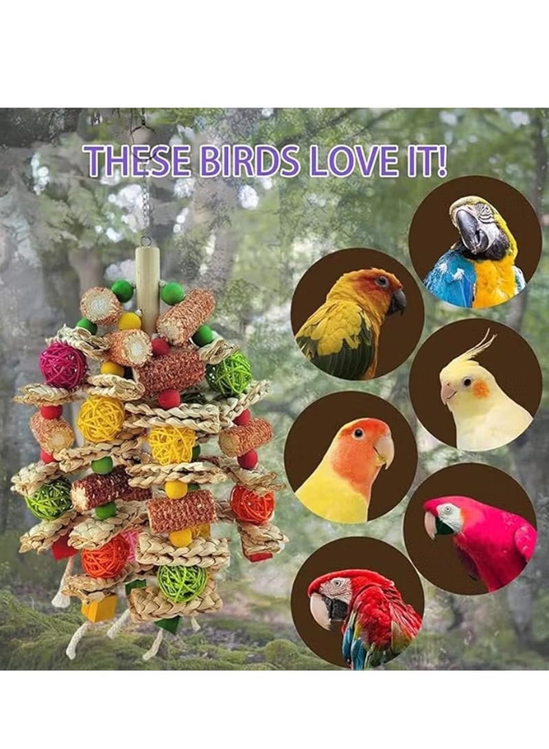 Medium Large Parrot Chewing Toy, Natural Corncob Rattan Hanging Bird Cage Toy, Beak Grinding Biting Toy for African Grey, Macaw, Cockatoo, Amazon Parrot, Bird Entertainment Accessories - Image 5