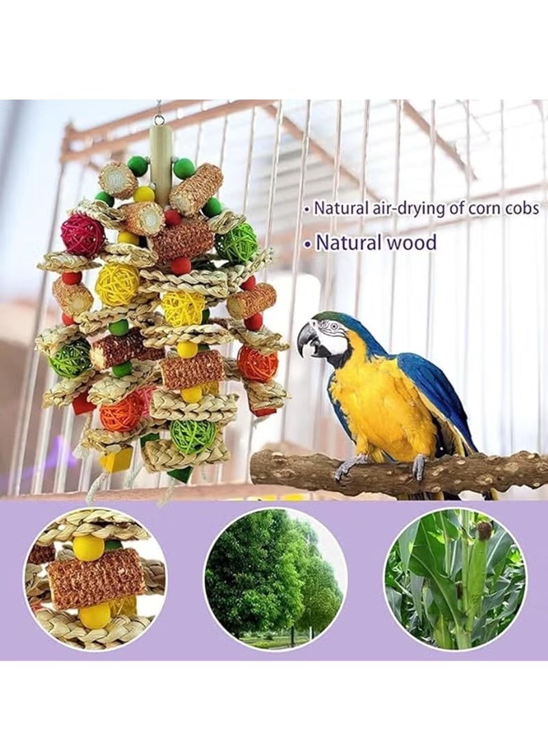 Medium Large Parrot Chewing Toy, Natural Corncob Rattan Hanging Bird Cage Toy, Beak Grinding Biting Toy for African Grey, Macaw, Cockatoo, Amazon Parrot, Bird Entertainment Accessories - Image 4