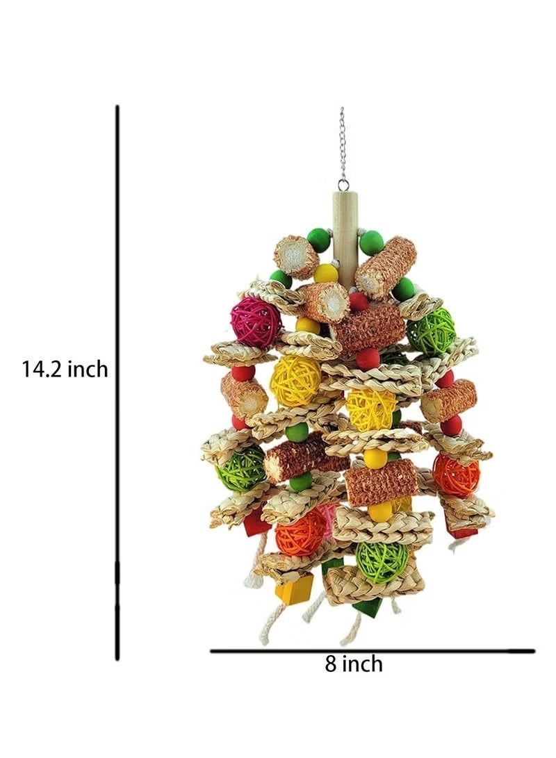 Medium Large Parrot Chewing Toy, Natural Corncob Rattan Hanging Bird Cage Toy, Beak Grinding Biting Toy for African Grey, Macaw, Cockatoo, Amazon Parrot, Bird Entertainment Accessories - Image 2
