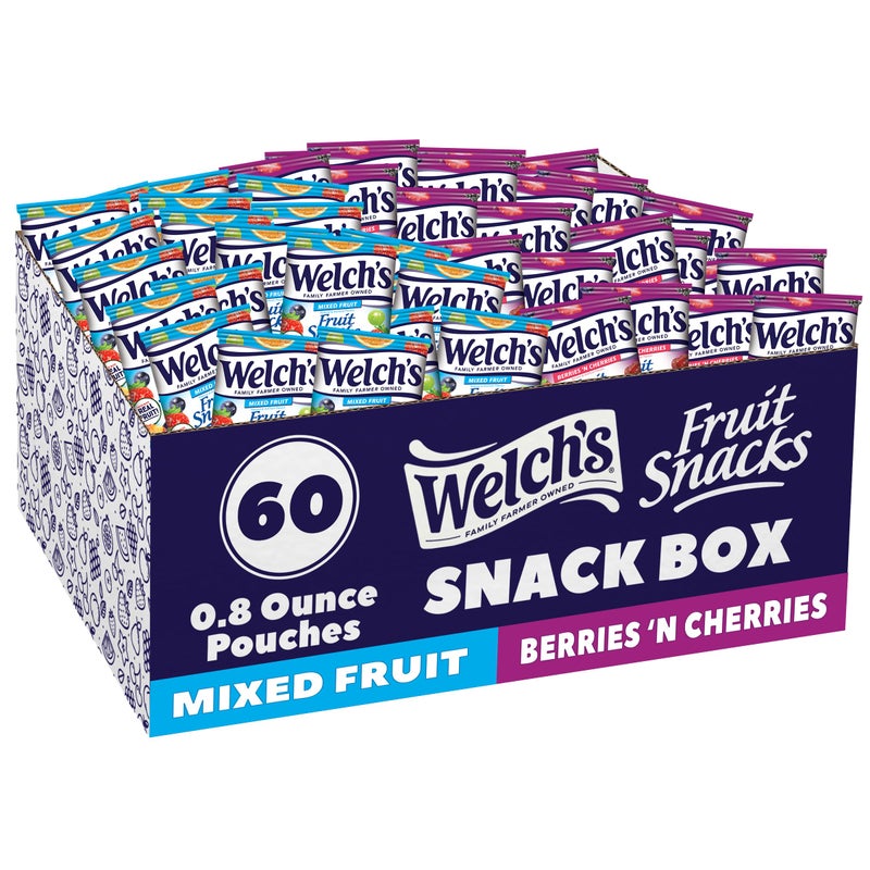 Welch's Fruit Snacks, Mixed Fruit & Berries 'N Cherries Variety Pack, Great for School Lunches, Bulk Pack, Stocking Stuffers, Individual Single Serve Bags, 0.8 oz (Pack of 60) - Image 1