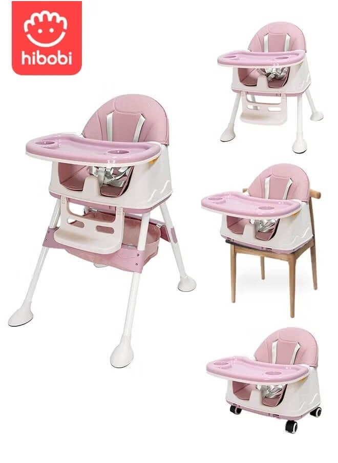 hibobi Multi-Functional Baby High Chair, Removable Seat & Tray For Easy Clean, Adjustable Height Baby High Chair With Dining Tray, Baby Dining Chair For Babies And Toddlers (Pink)  - Image 1