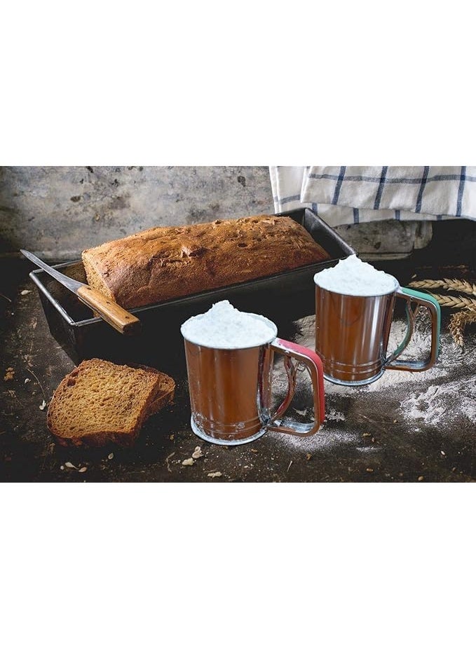 zoba Stainless steel flour and sugar sieve with two layers - with a one-hand silicone squeeze handle (red color) - Image 4