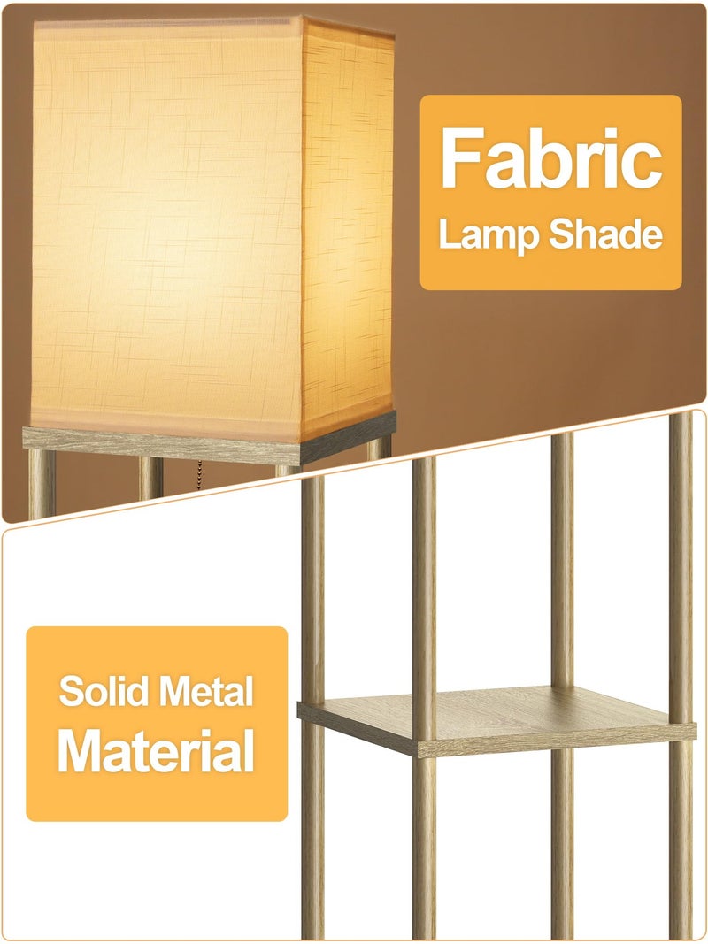 PARTPHONER Floor Lamp with Shelves for Living Room Natural Wood, Shelf Floor Lamp with 3 CCT LED Bulb, Corner Display Standing Column Lamp Etagere Organizer Tower Nightstand with White Linen Shade for Bedroom - Image 2