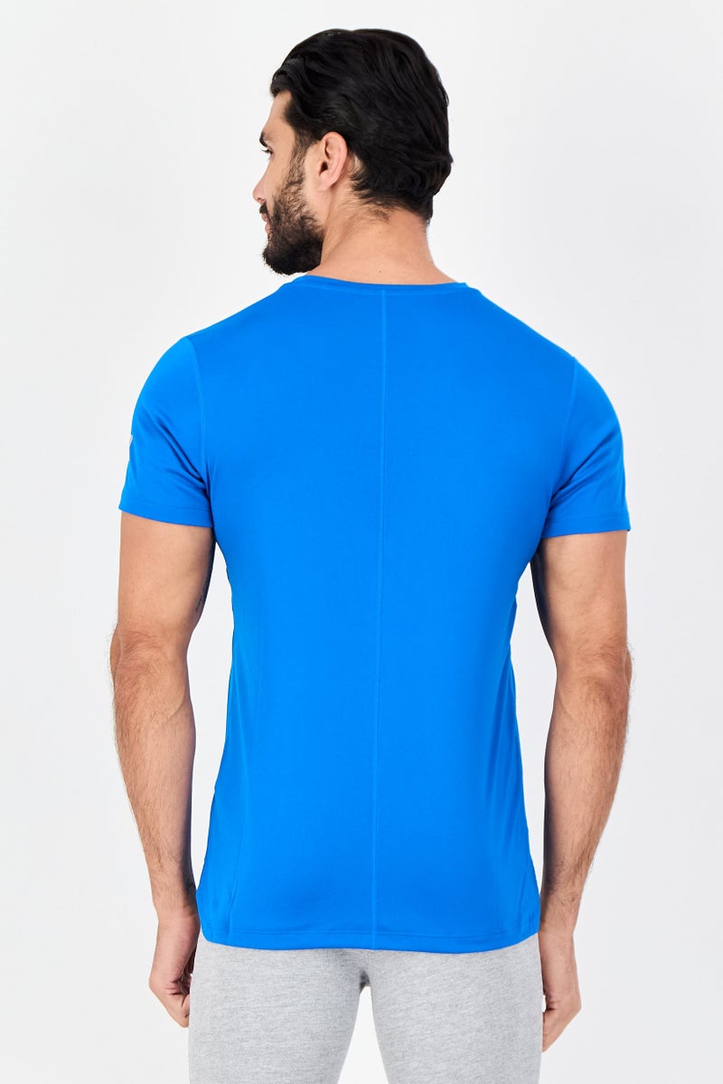 asics تي شيرت رياضي للرجال بأكمام قصيرة مناسب للجري، أزرق - Image 3