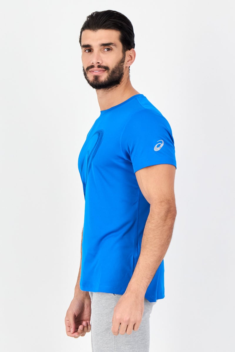 asics تي شيرت رياضي للرجال بأكمام قصيرة مناسب للجري، أزرق - Image 2