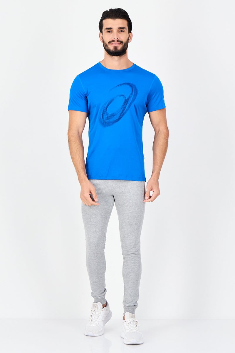 asics تي شيرت رياضي للرجال بأكمام قصيرة مناسب للجري، أزرق - Image 4