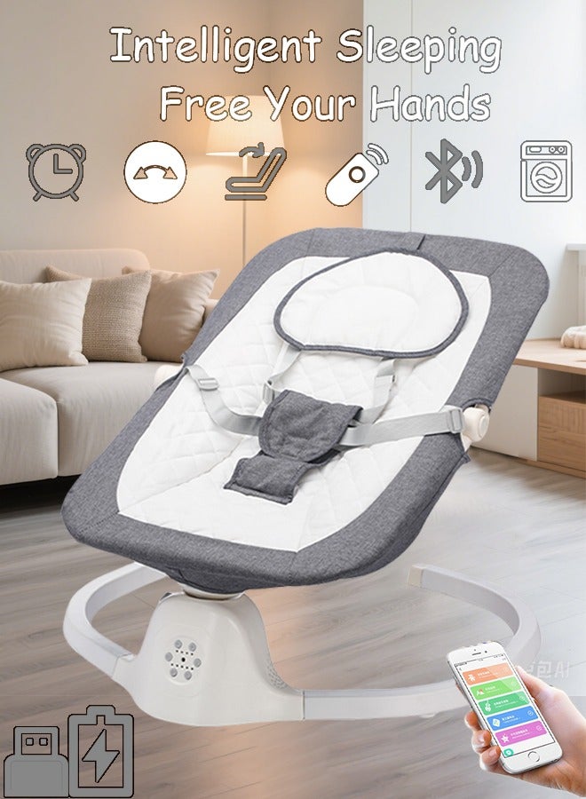 Bolivia's Electric Baby Rocker with Bluetooth & Remote Control - 0-36 Months Baby Swing  , 5 Sway Speeds , Safe Portable Bouncer with Touch Screen for Newborn to Toddler (Grey) - Image 1