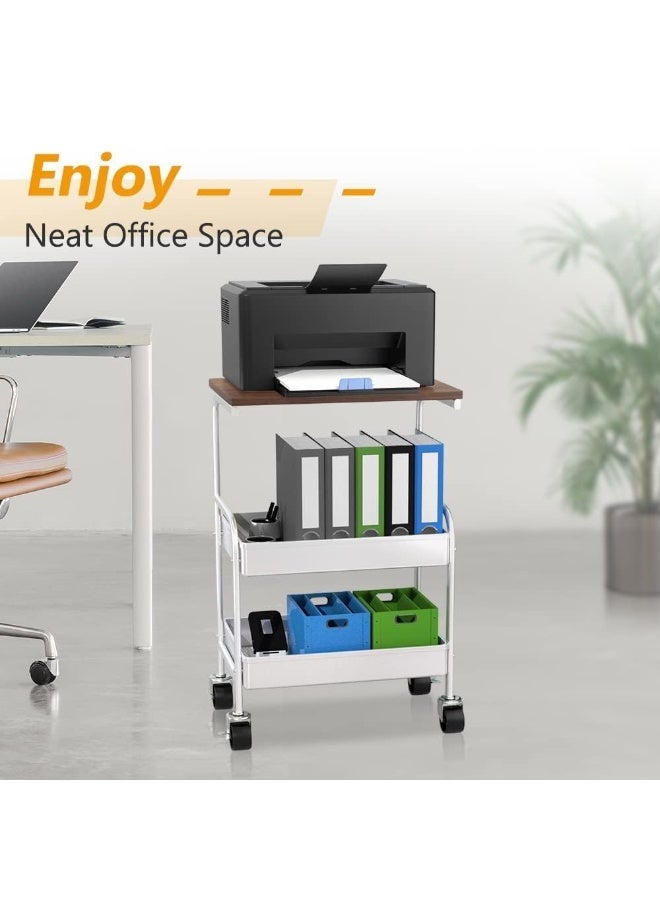 XICEN Rolling Shelves Metal Cart Organizer,Printer Stand Mobile Printer Cart with Storage Shelves,Trolley Cart, Wood Machine Stand Rack for Office,Kitchen,Bathroom,Snacks,Baby Essentials(white) - Image 4