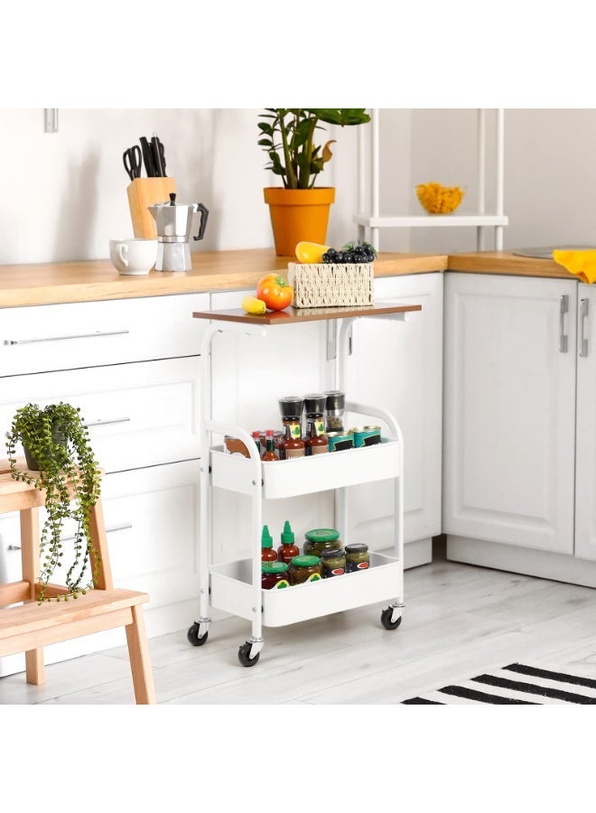 XICEN Rolling Shelves Metal Cart Organizer,Printer Stand Mobile Printer Cart with Storage Shelves,Trolley Cart, Wood Machine Stand Rack for Office,Kitchen,Bathroom,Snacks,Baby Essentials(white) - Image 5