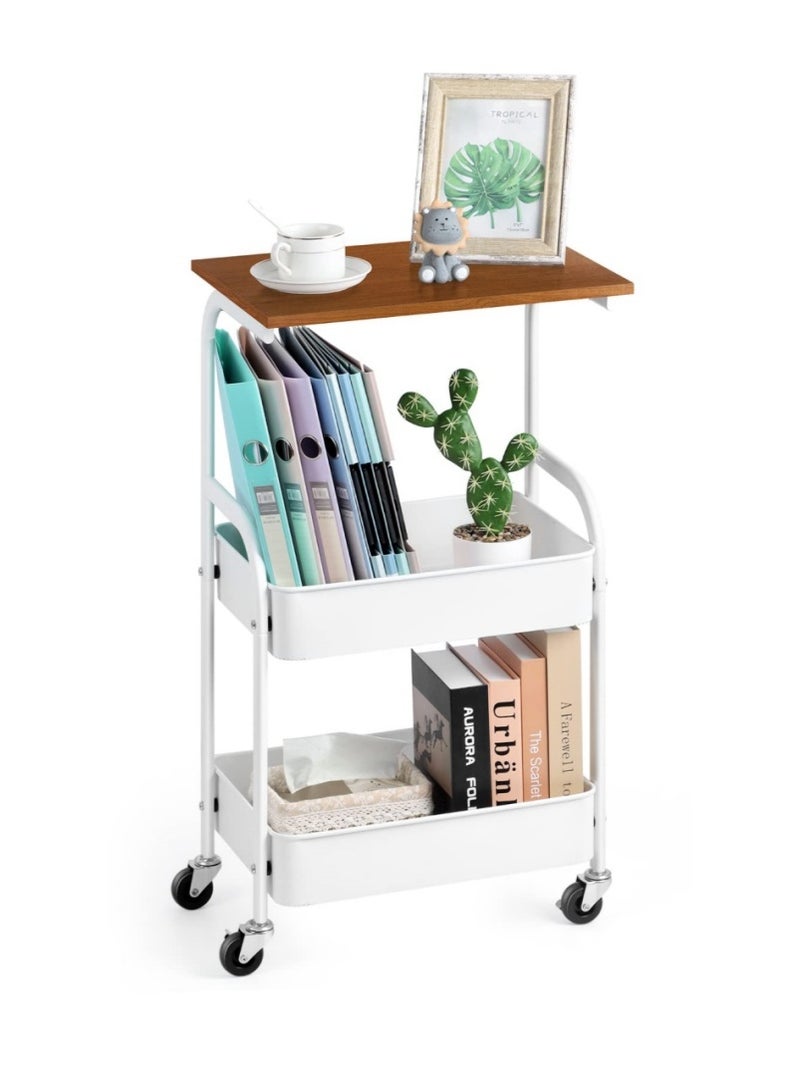 XICEN Rolling Shelves Metal Cart Organizer,Printer Stand Mobile Printer Cart with Storage Shelves,Trolley Cart, Wood Machine Stand Rack for Office,Kitchen,Bathroom,Snacks,Baby Essentials(white) - Image 1