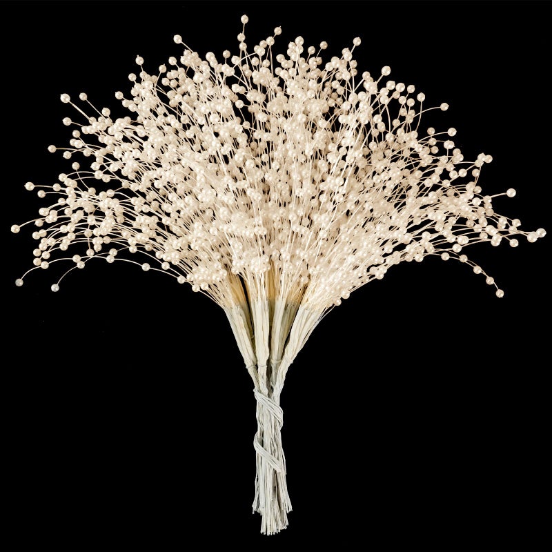100pcs Beaded Stick Bride Wedding Pearl Bouquet Party Decoration 4mm String Pearl Sticks Vase Filler Christmas Tree Picks and Sprays Artificial Flowers Pampas Grass Bouquet AccessoriesIvory