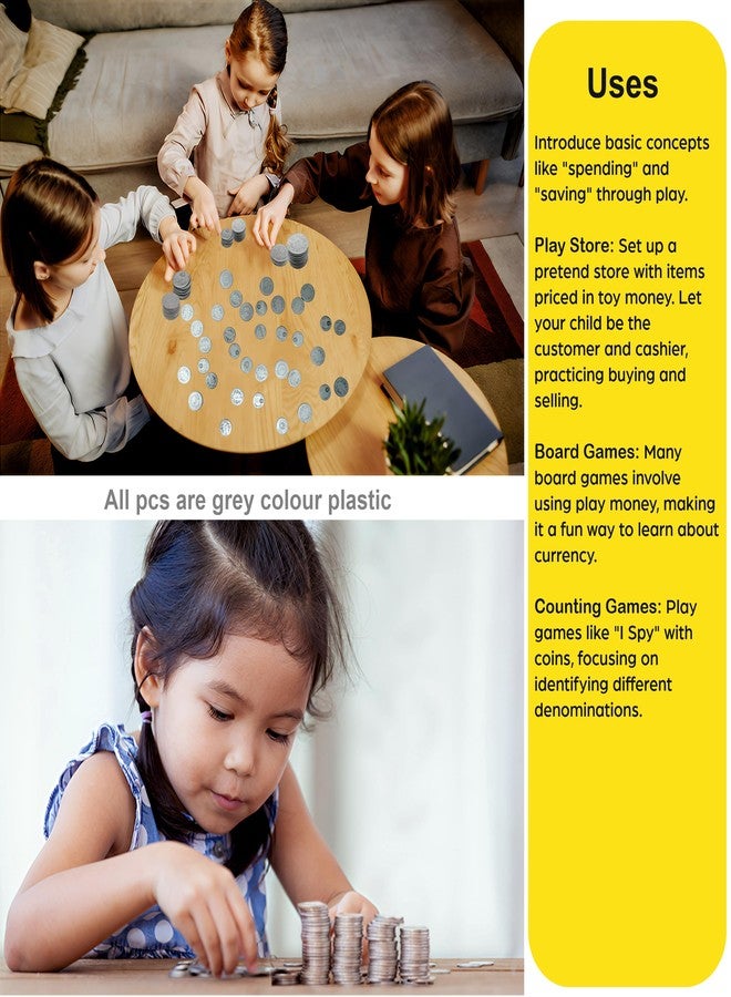 Edulearnable Dummy Currency Coins Real Looking Plastic Fake Prop Pretend Money Kids Learning Teachers Kit - Learn Counting Skills, Play Games Educational Toys - Varying Size (50p 1 2 5 and 10) 58pcs - Image 3