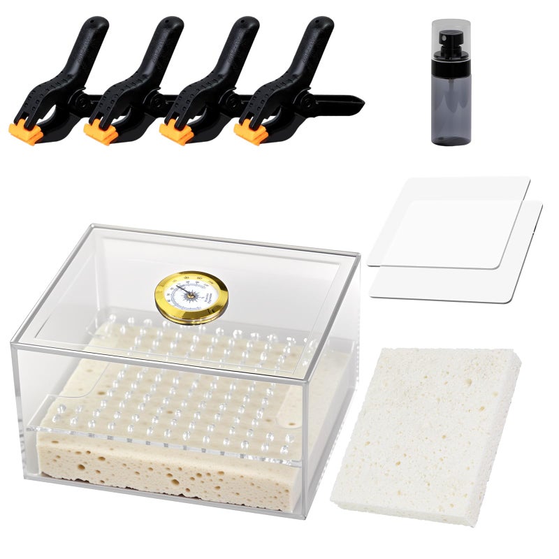 FETUSI TCG Card Humidor Repair Kit- Trading Card Restoration Tool with Humidity Control,2 Acrylic Flattening Plates,4 Spring Clamps,1 Humidity Spray Bottle & Base Sponge for PSA Card Grading - Image 1