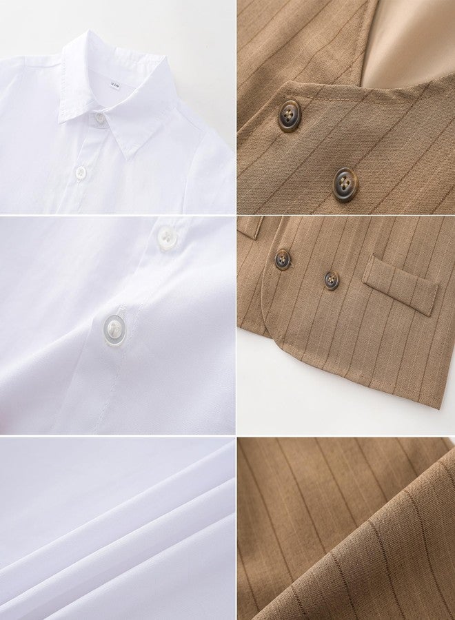 Kimocat Baby Boy Clothes Outfit Suit Long Sleeve Gentleman Tuxedo Vest Wedding Birthday Party Suit Light Brown - Image 3