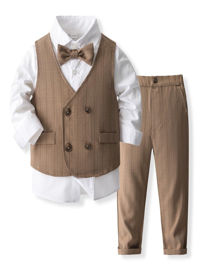 Kimocat Baby Boy Clothes Outfit Suit Long Sleeve Gentleman Tuxedo Vest Wedding Birthday Party Suit Light Brown - Image 1