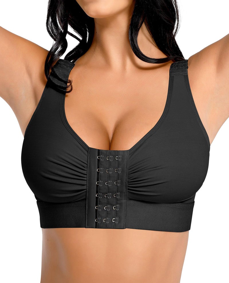 FeelinGirl Comfortable Post Surgery Compression Bra Adjustable Support for Breast Recovery and Healing Black S - Image 1