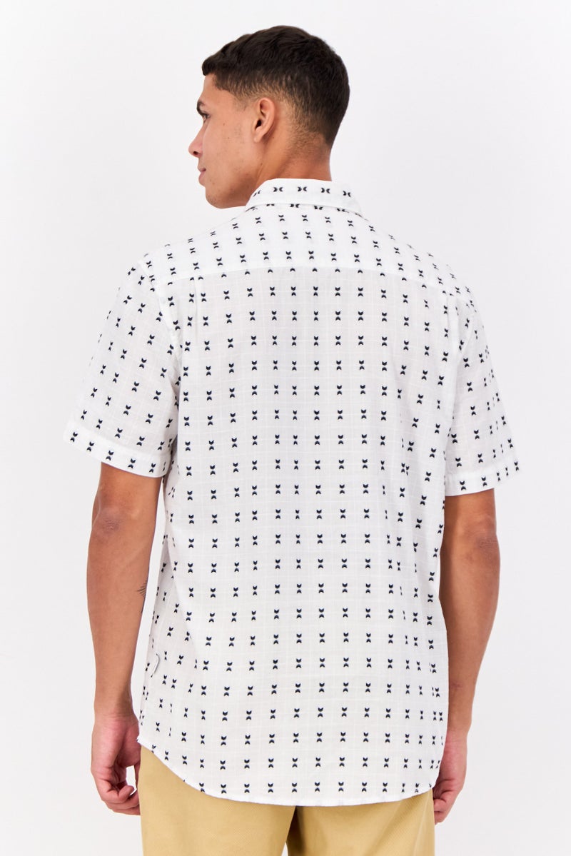 Peter Werth Men Regular Fit Short Sleeves Textured Casual Shirt, White - Image 3