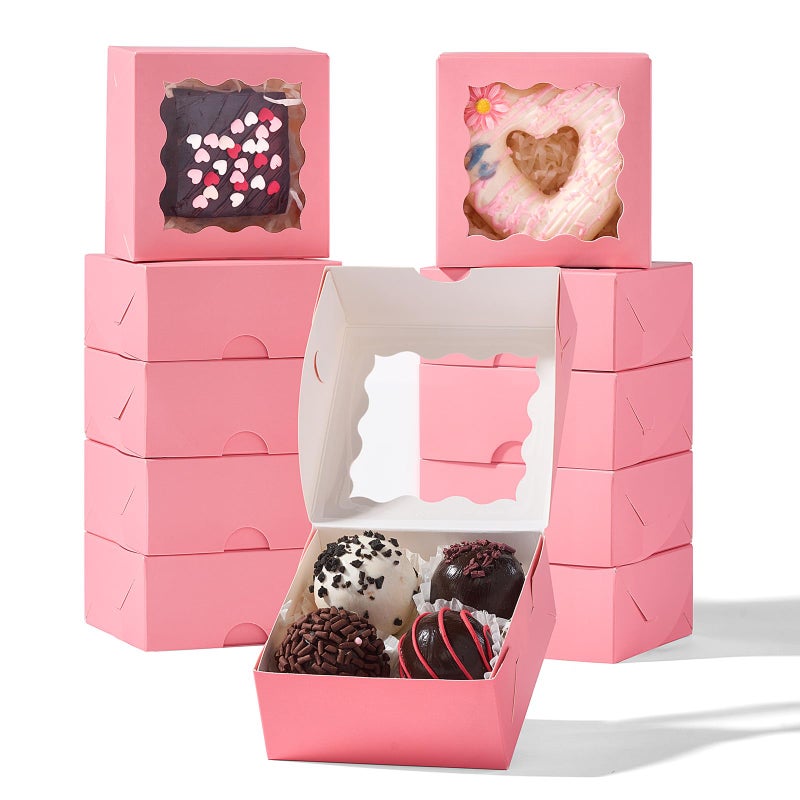 JCXGRVC 100 Pack 3.25x3.25x1.5 inches Pink Small Cookie Boxes with Window - Mini Cake Pie Macaron Donut Chocolate Truffle Treat Boxes for Valentine's Day Wedding&Birthday Party Favor - Image 1