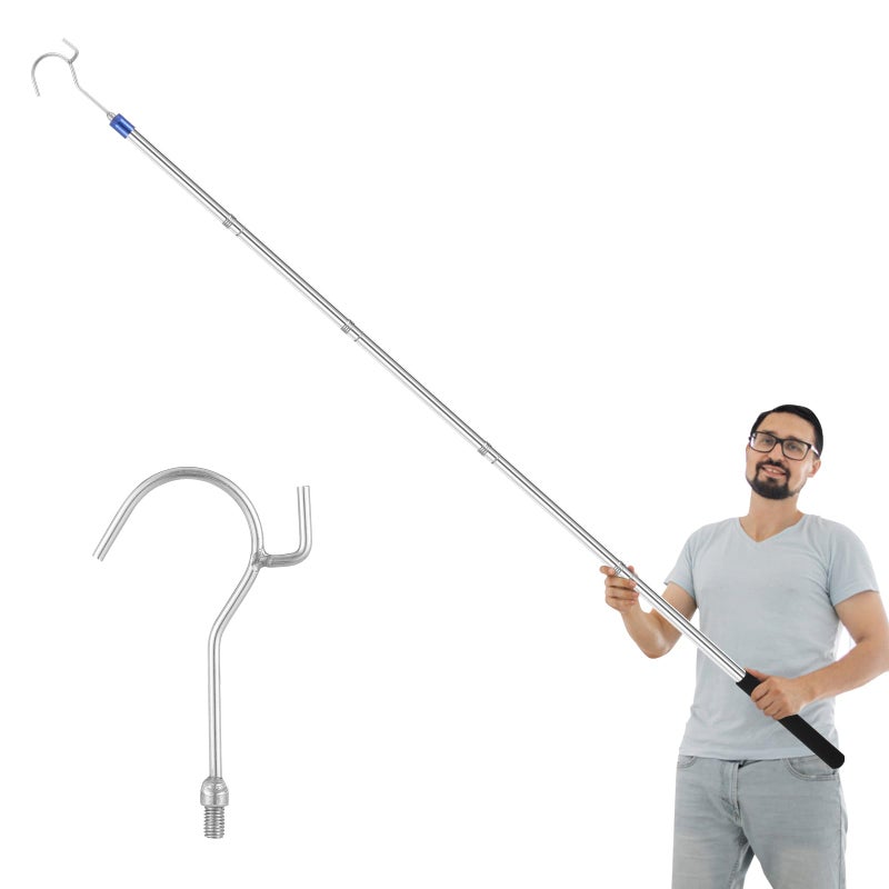 Woxnoc Clothes Hook Pole, Clothes Hanger Reaching Hook - Extendable 35" to 78" Stainless Steel Pole with Sponge Handle, Ideal for Hanging Clothes, Lights & Plants - Image 1