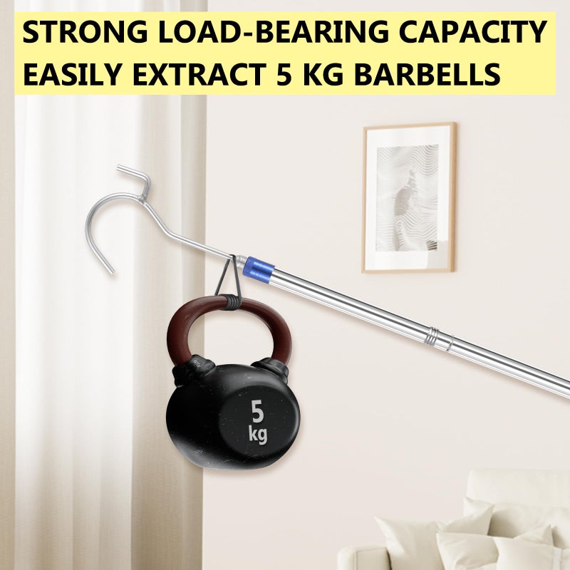 Woxnoc Clothes Hook Pole, Clothes Hanger Reaching Hook - Extendable 35" to 78" Stainless Steel Pole with Sponge Handle, Ideal for Hanging Clothes, Lights & Plants - Image 5