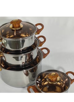 HTH Set of 6 High Quality Stainless Steel Cookware Set Gas Stovetops Compatible for Family Meals Dishwasher Safe  - Image 2
