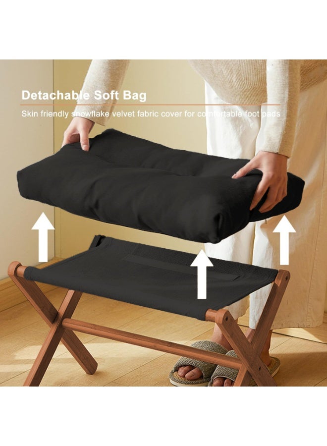 XiuWoo Multifunctional  Foldable Wood Foot Stool, Ottoman Foot Rest, Under Desk Footrest with Removable Soft Foot Rest Pad for Home, Office - Image 3