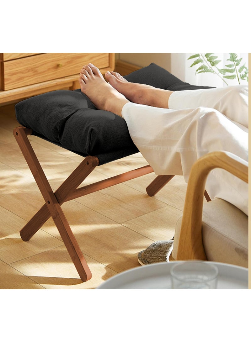 XiuWoo Multifunctional  Foldable Wood Foot Stool, Ottoman Foot Rest, Under Desk Footrest with Removable Soft Foot Rest Pad for Home, Office - Image 4
