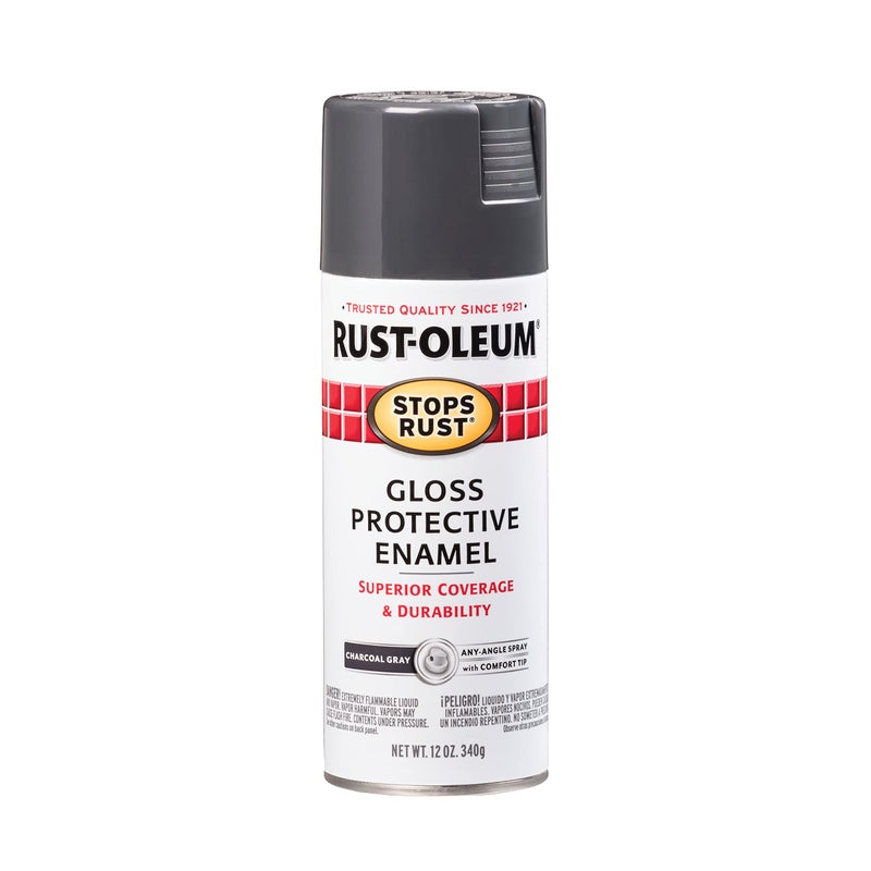 Rust-Oleum 7784830 Stops Rust Spray Paint, 12 oz, Gloss Charcoal Gray - Image 1