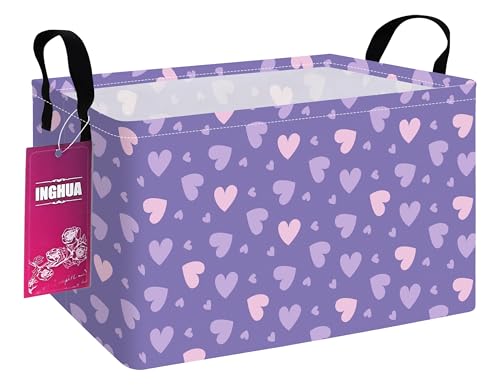 INGHUA Rectangular Storage Basket Fabric Organizer Bin for ToysBooksClothesGiftsPetsPerfect for HomeOfficeNurseryDormShelfRecPurple hearts - Image 1