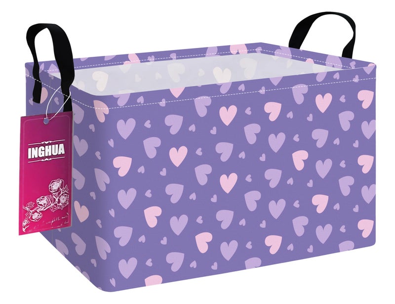 INGHUA Rectangular Storage Basket Fabric Organizer Bin for ToysBooksClothesGiftsPetsPerfect for HomeOfficeNurseryDormShelfRecPurple hearts - Image 3