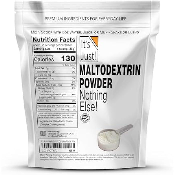 It's Just! - Mass Gainer Powder, 100% Maltodextrin (Complex Carbohydrates), Sustained Energy, Rapid Absorption, Non-GMO, Easily Add to Any Protein Shake, 3lbs / 38 Servings - Image 2