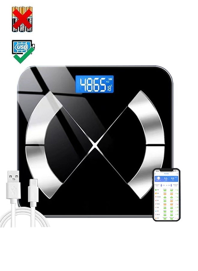 Generic Bluetooth Body Fat Scale, Smart LCD Health Wireless Bathroom Weight Scale, Body Composition Analyzer with Smartphone App for 14 Key Body Indicators(Black)  - Image 1