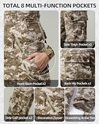 AKARMY Men's Casual Cargo Pants Military Army Camo Pants Combat Work Pants with 8 Pockets(No Belt) Desert Camo 30 - Image 5