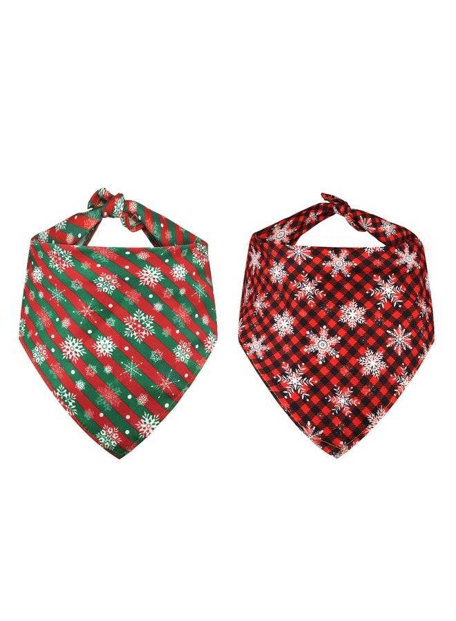 FINPAC 2 Pack Dog Christmas Bandanas, FINPAC Triangle Merry Christmas Printing Plaid Pet Scarf Bibs Kerchief Set, Pet Holiday Xmas Decoration for Small Large Puppy Dogs Cats Small Animals, Snowflakes - Image 1