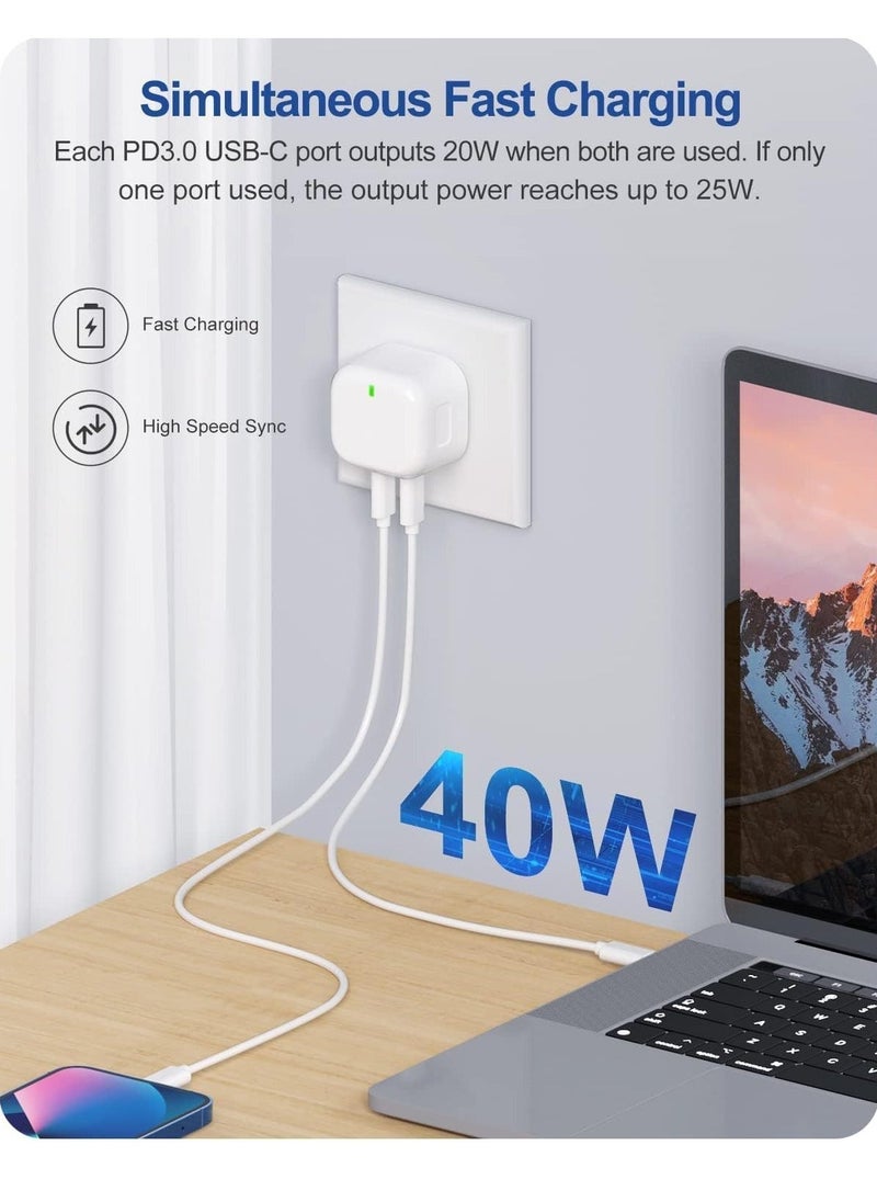 Raxoom MFi Certified iPhone Fast Charger â€“ Dual 20W PD USB-C Adapter with USB-C to Lightning & USB-C to USB-C Cables (2M), Compatible with iPhone 14/13/12/11/X/8, iPad, AirPods - Image 2