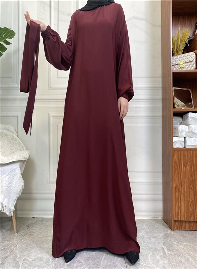 Loquat Casual Elegant Lace-Up Dress Abaya Red  - Image 2