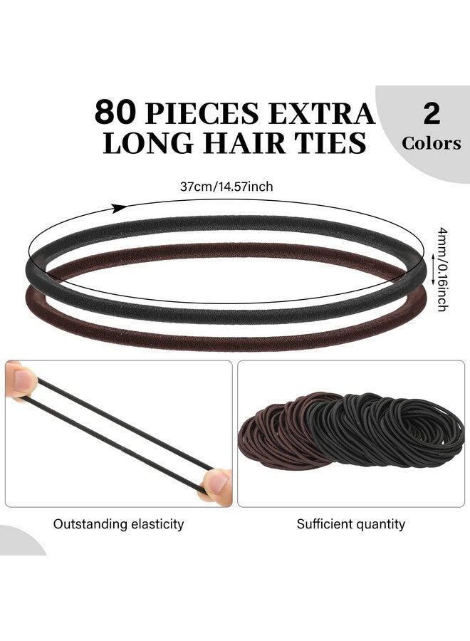 Dingion 80 Count Extra Long Hair Tie for Long Thick and Curly Hair Elastic Ponytail Holders for Women No Metal Long Hair Bands Hair Accessories (Black, Brown) - Image 2