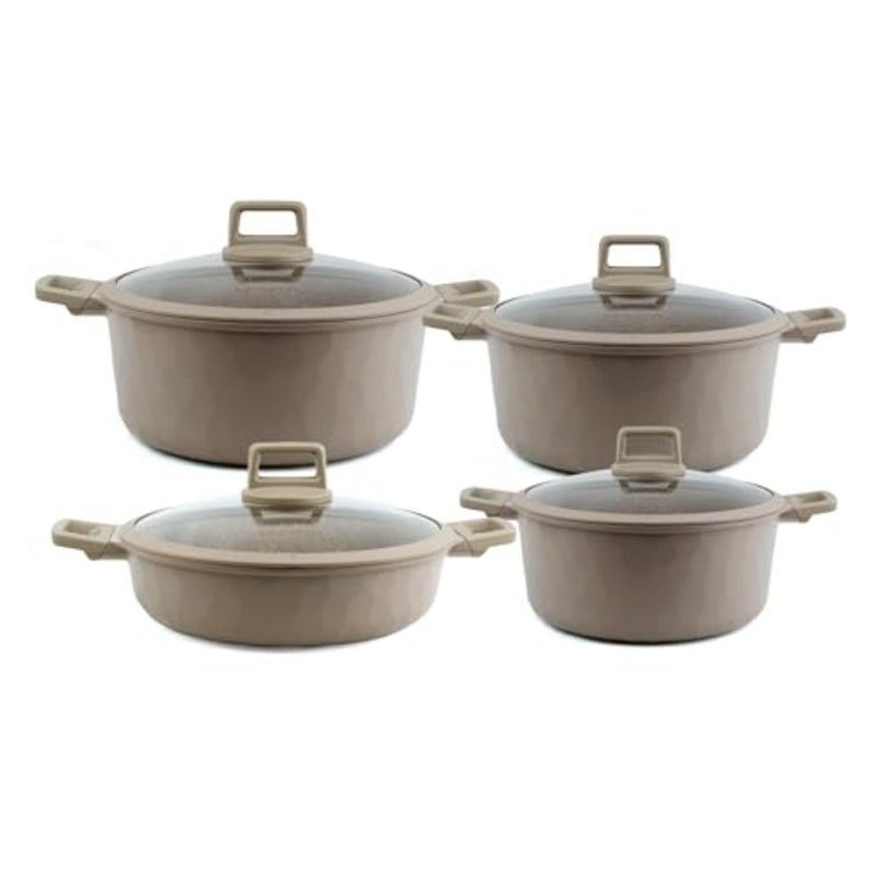 MILAN SERIES 8PCS Titanium Granite Coating Non-Stick Induction Cookware Set for Home Cooking - Brown, PFOA-Free - Image 1