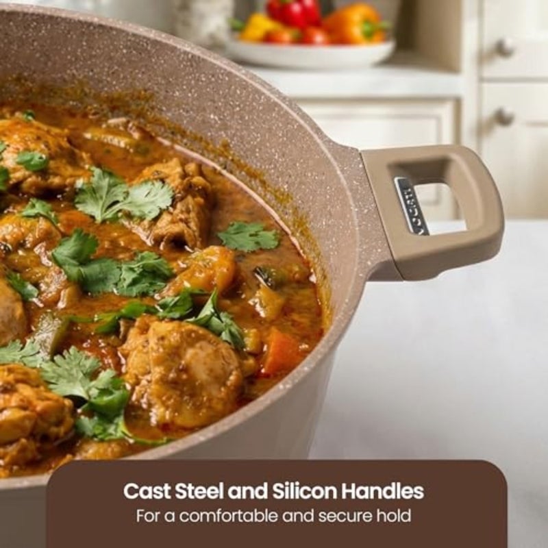 MILAN SERIES 8PCS Titanium Granite Coating Non-Stick Induction Cookware Set for Home Cooking - Brown, PFOA-Free - Image 3