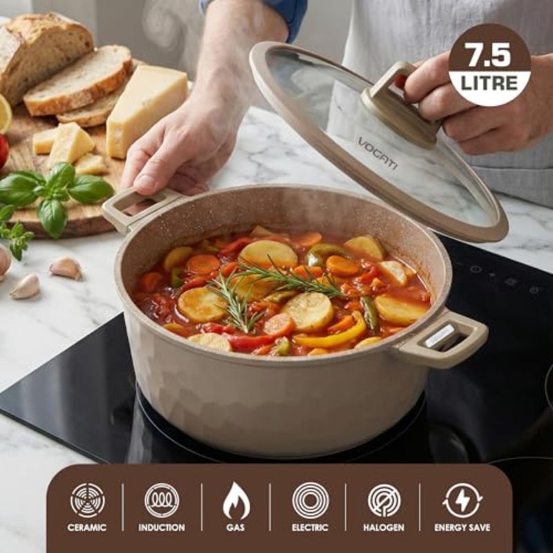 MILAN SERIES 8PCS Titanium Granite Coating Non-Stick Induction Cookware Set for Home Cooking - Brown, PFOA-Free - Image 4