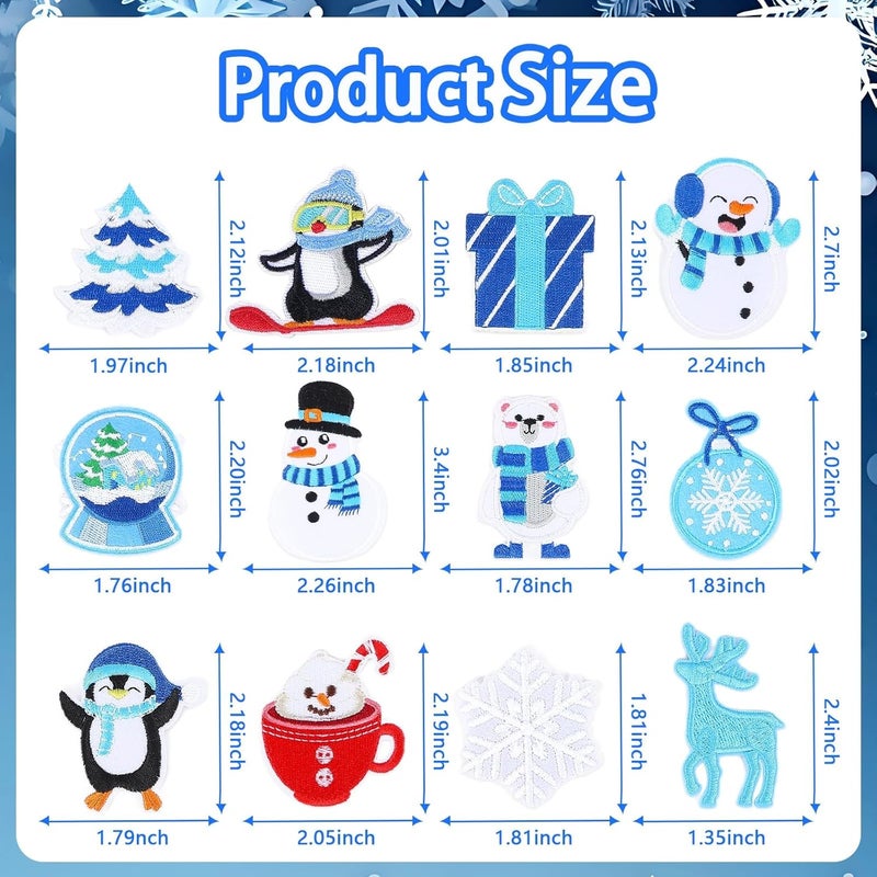 Augsun 36pcs Winter Iron On Patches Xmas Embroidered Sew Applique Repair Patch Cute Snowflake Snowman Polar Bear Penguin Tree Wreath Candy Cane DIY Crafts for Clothing Jacket Jeans Pants Dress Backpack Hat - Image 3