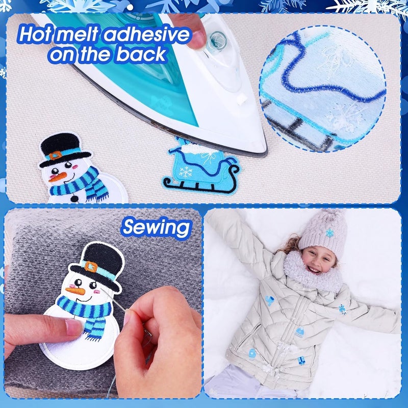 Augsun 36pcs Winter Iron On Patches Xmas Embroidered Sew Applique Repair Patch Cute Snowflake Snowman Polar Bear Penguin Tree Wreath Candy Cane DIY Crafts for Clothing Jacket Jeans Pants Dress Backpack Hat - Image 5